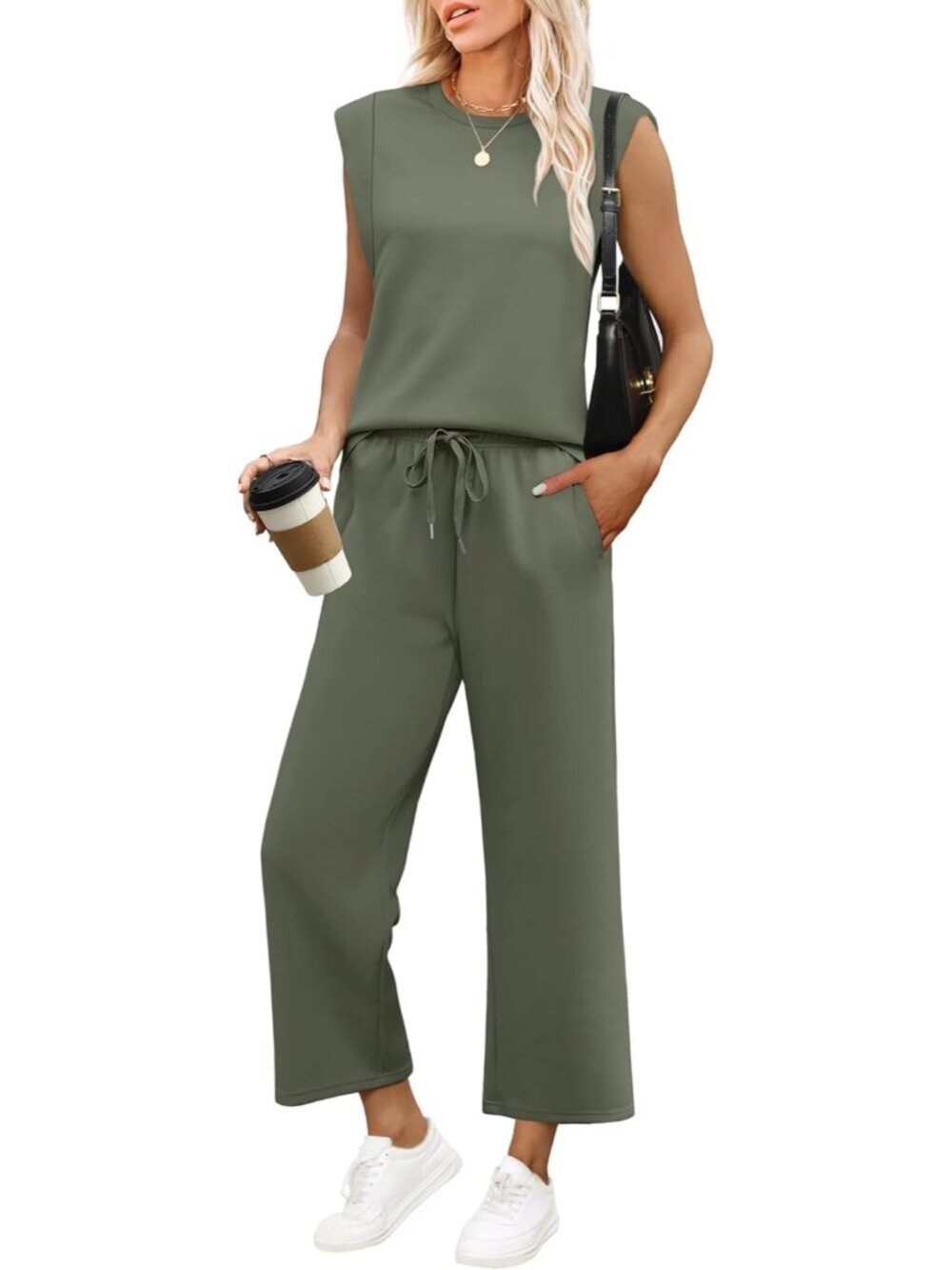 Women's Green 2 Piece Sets Outfits Summer Lounge Set Sleeveless Travel Vacation